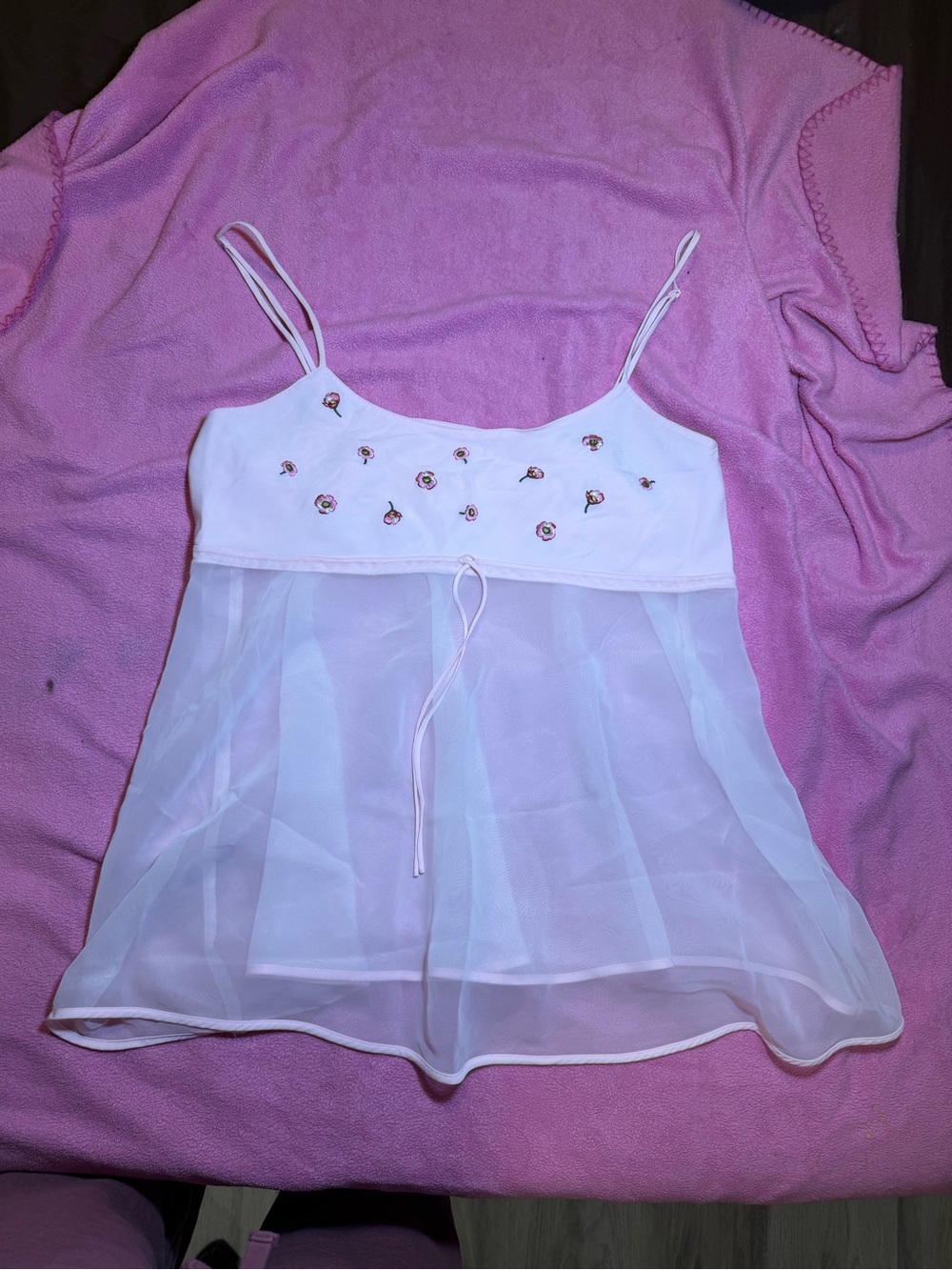 La SENZA Pale Pink Sheer Embroidered Babydoll Chemise